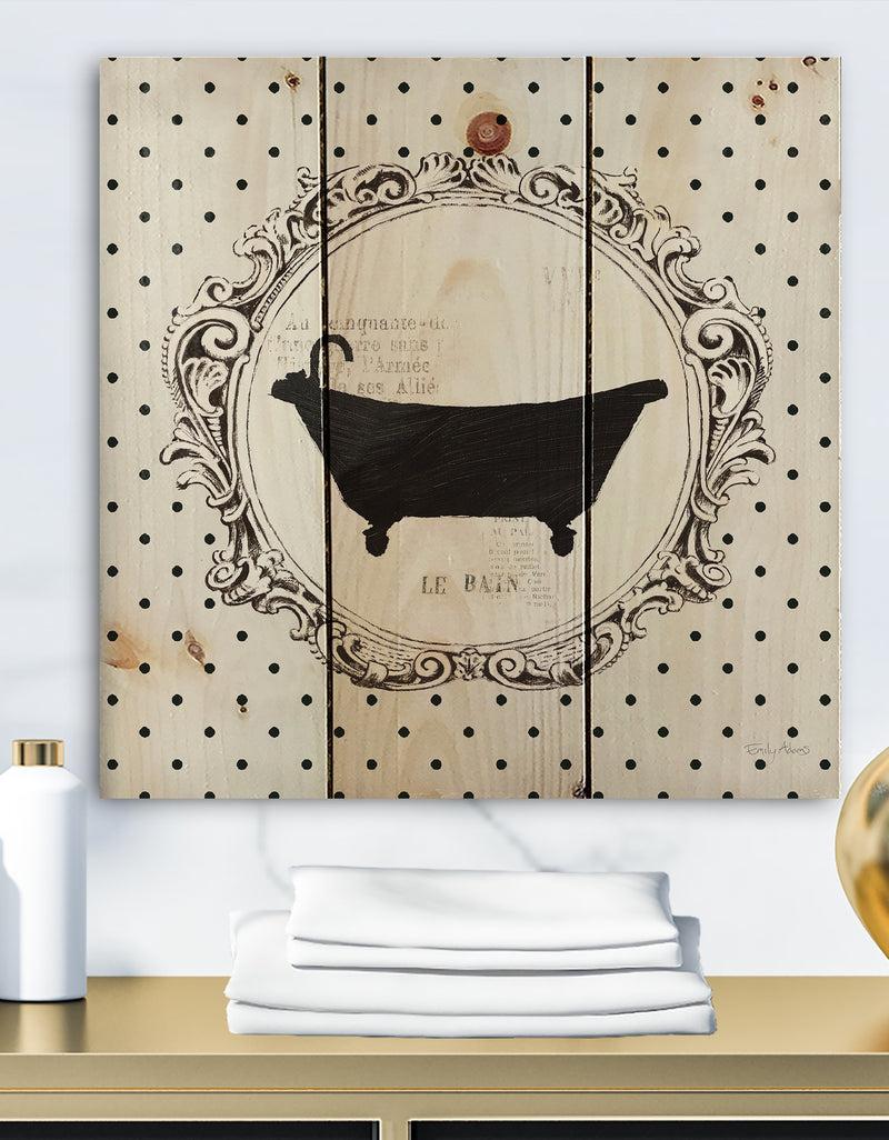 DesignQ Vintage French Bathroom III - Traditional Bathroom Print on Natural Pine Wood