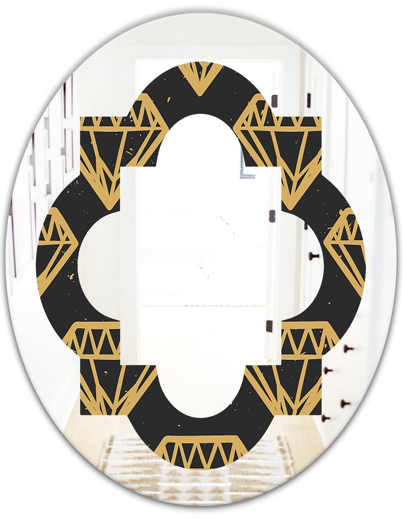 DesignQ Vintage Golden Diamonds - Modern Round Or Oval Wall Mirror - Quatrefoil