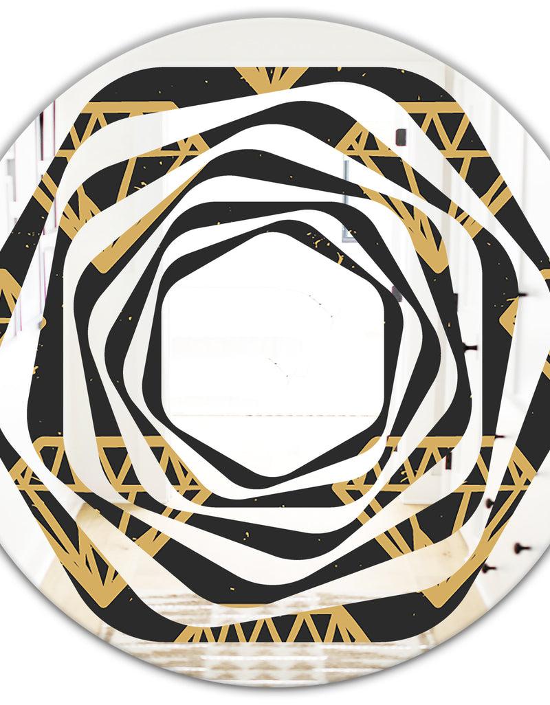DesignQ Vintage Golden Diamonds - Modern Round Or Oval Wall Mirror - Whirl
