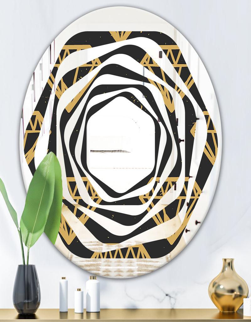 DesignQ Vintage Golden Diamonds - Modern Round Or Oval Wall Mirror - Whirl
