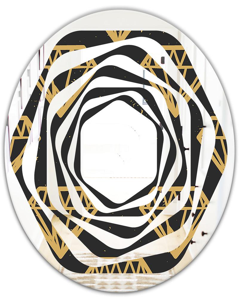 DesignQ Vintage Golden Diamonds - Modern Round Or Oval Wall Mirror - Whirl