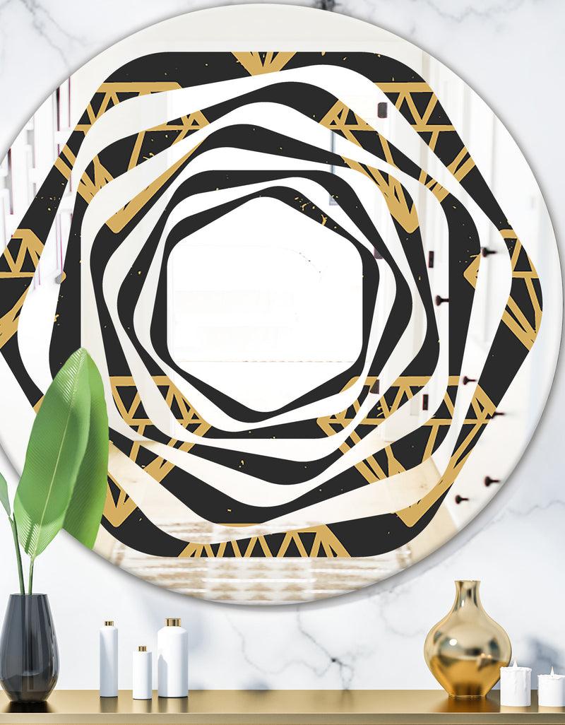 DesignQ Vintage Golden Diamonds - Modern Round or Oval Wall Mirror - Whirl