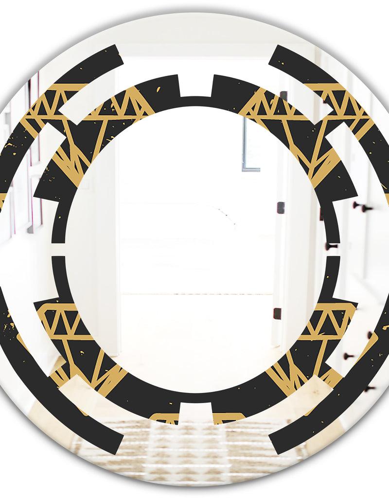 DesignQ Vintage Golden Diamonds - Modern Round Or Oval Wall Mirror - Space