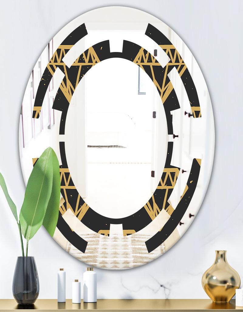 DesignQ Vintage Golden Diamonds - Modern Round Or Oval Wall Mirror - Space