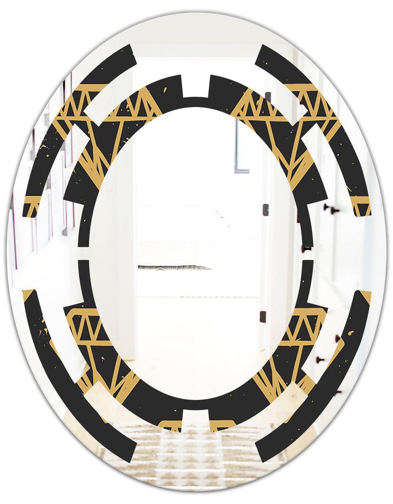 DesignQ Vintage Golden Diamonds - Modern Round Or Oval Wall Mirror - Space