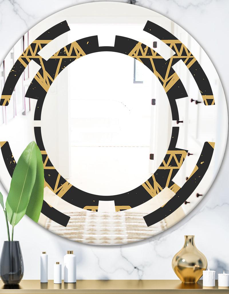 DesignQ Vintage Golden Diamonds - Modern Round or Oval Wall Mirror - Space