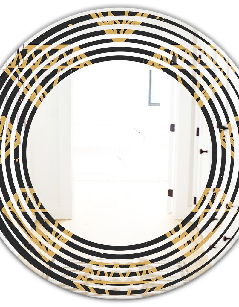 DesignQ Vintage Golden Diamonds - Modern Round Or Oval Wall Mirror - Wave