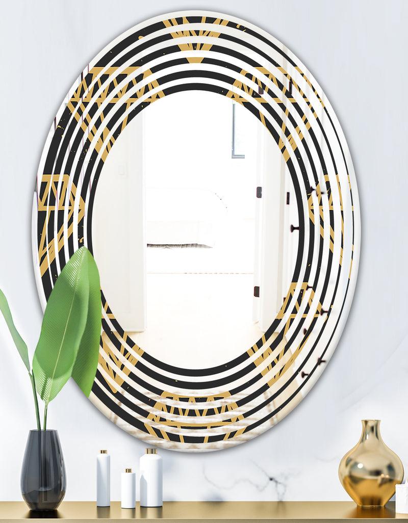 DesignQ Vintage Golden Diamonds - Modern Round Or Oval Wall Mirror - Wave