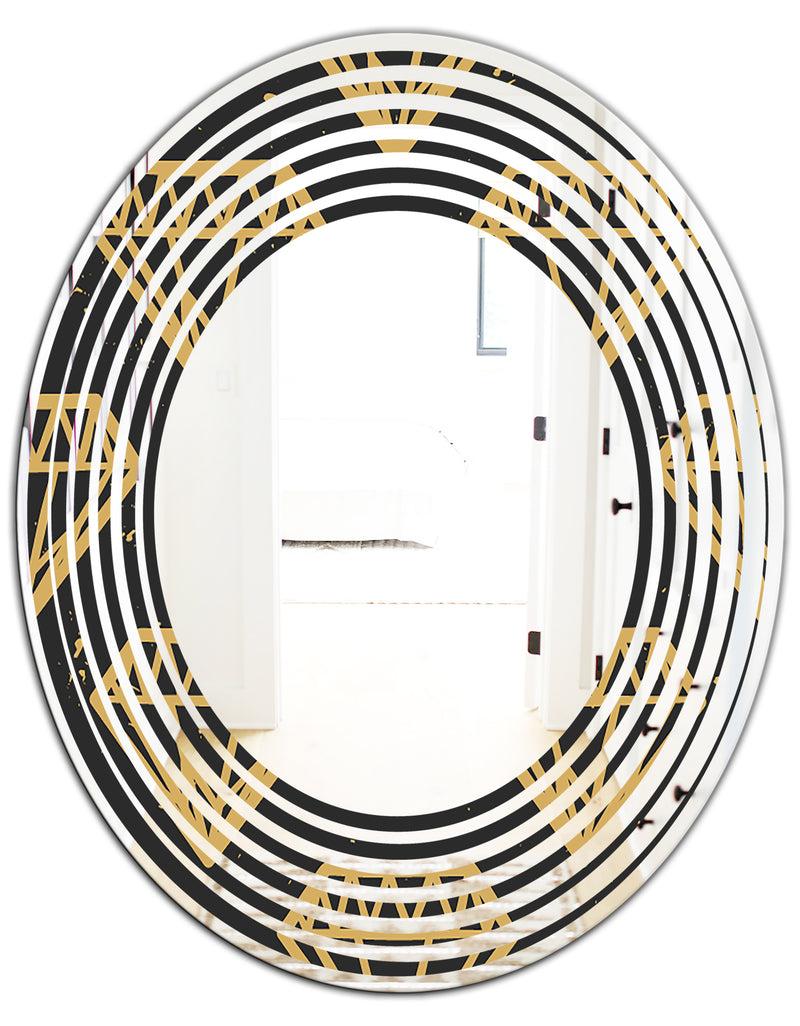 DesignQ Vintage Golden Diamonds - Modern Round Or Oval Wall Mirror - Wave