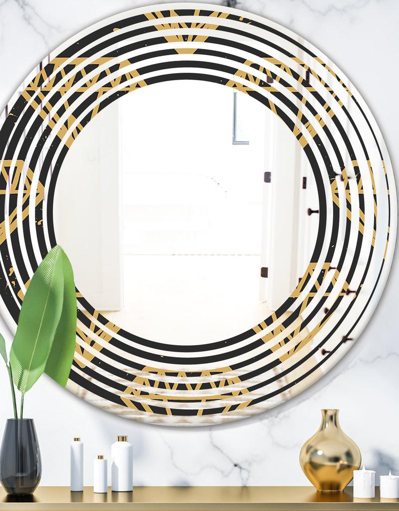 DesignQ Vintage Golden Diamonds - Modern Round or Oval Wall Mirror - Wave