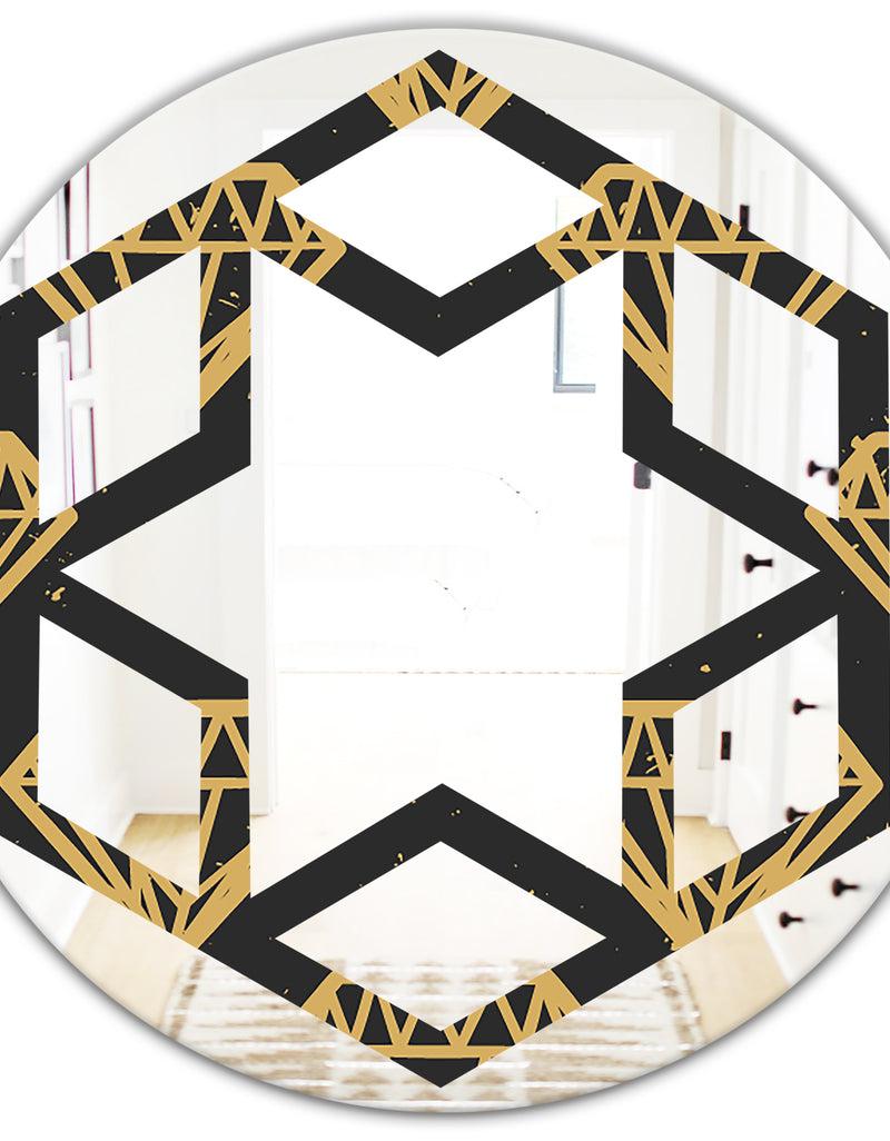 DesignQ Vintage Golden Diamonds - Modern Round Or Oval Wall Mirror - Hexagon Star