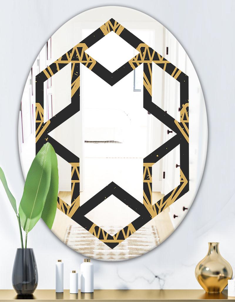DesignQ Vintage Golden Diamonds - Modern Round Or Oval Wall Mirror - Hexagon Star