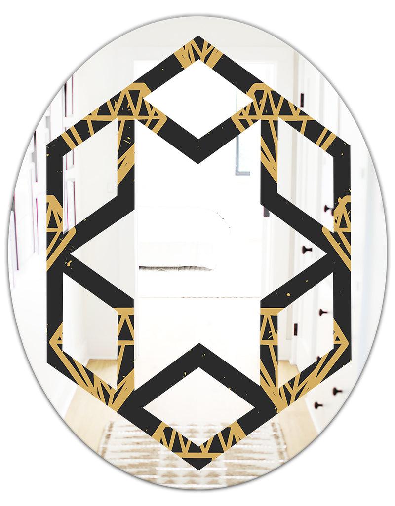DesignQ Vintage Golden Diamonds - Modern Round Or Oval Wall Mirror - Hexagon Star