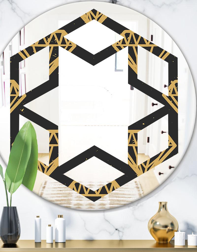 DesignQ Vintage Golden Diamonds - Modern Round or Oval Wall Mirror - Hexagon Star