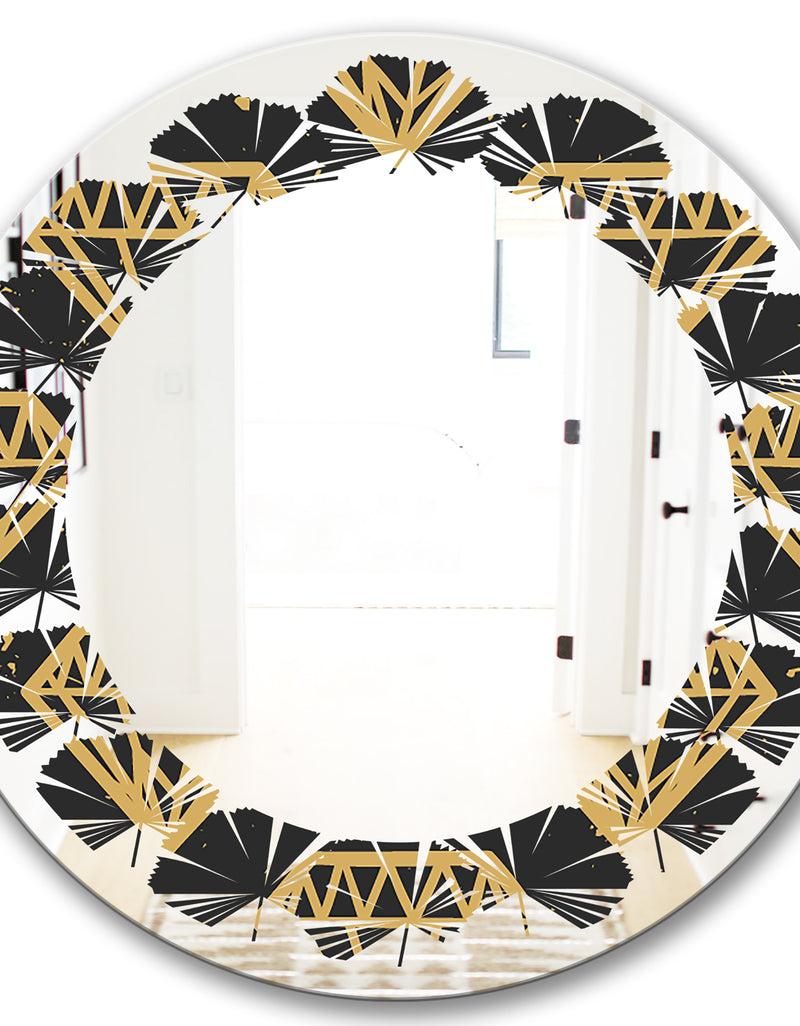 DesignQ Vintage Golden Diamonds - Modern Round Or Oval Wall Mirror - Leaves