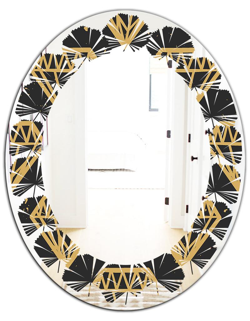 DesignQ Vintage Golden Diamonds - Modern Round Or Oval Wall Mirror - Leaves