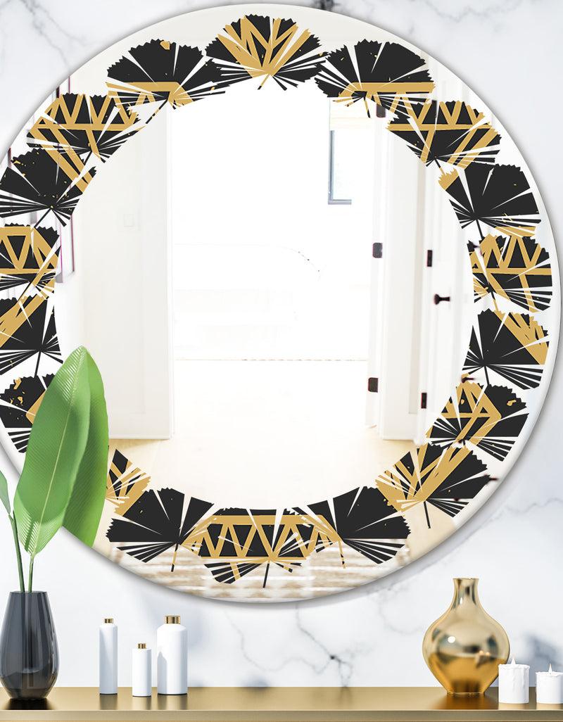 DesignQ Vintage Golden Diamonds - Modern Round or Oval Wall Mirror - Leaves