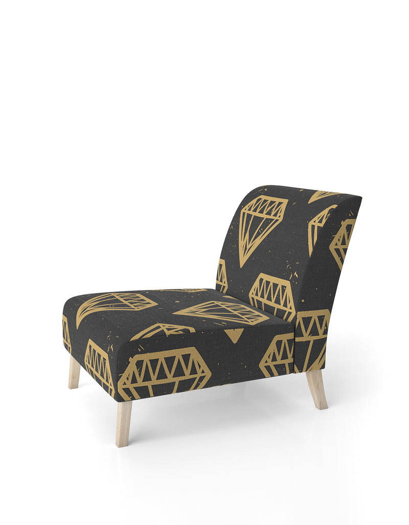 DesignQ Vintage Golden Diamonds - Upholstered Mid-Century Accent Chair