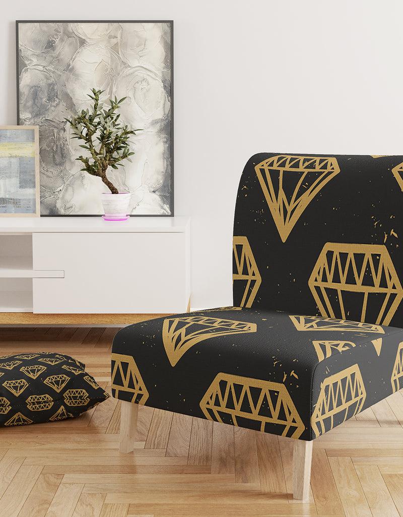 DesignQ Vintage Golden Diamonds - Upholstered Mid-Century Accent Chair