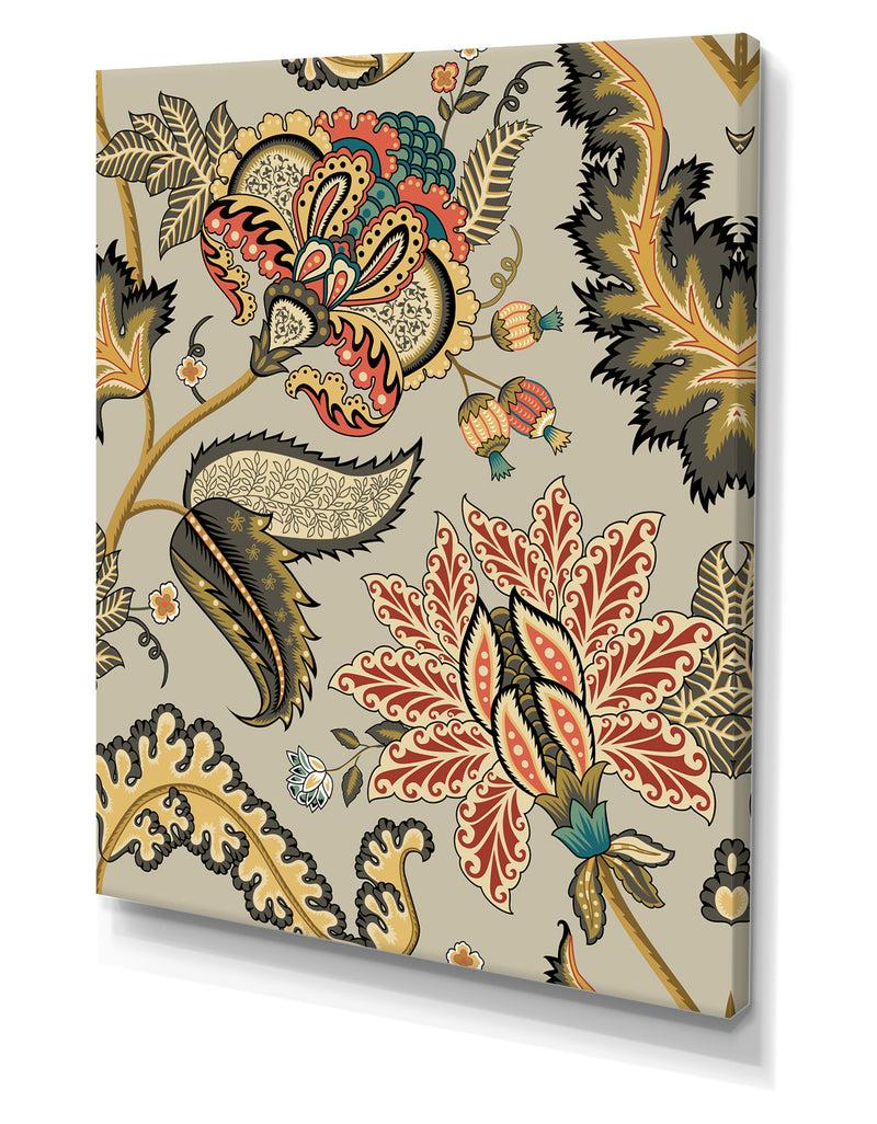 DesignQ Vintage Indian Floral Pattern - Cottage Canvas Wall Art