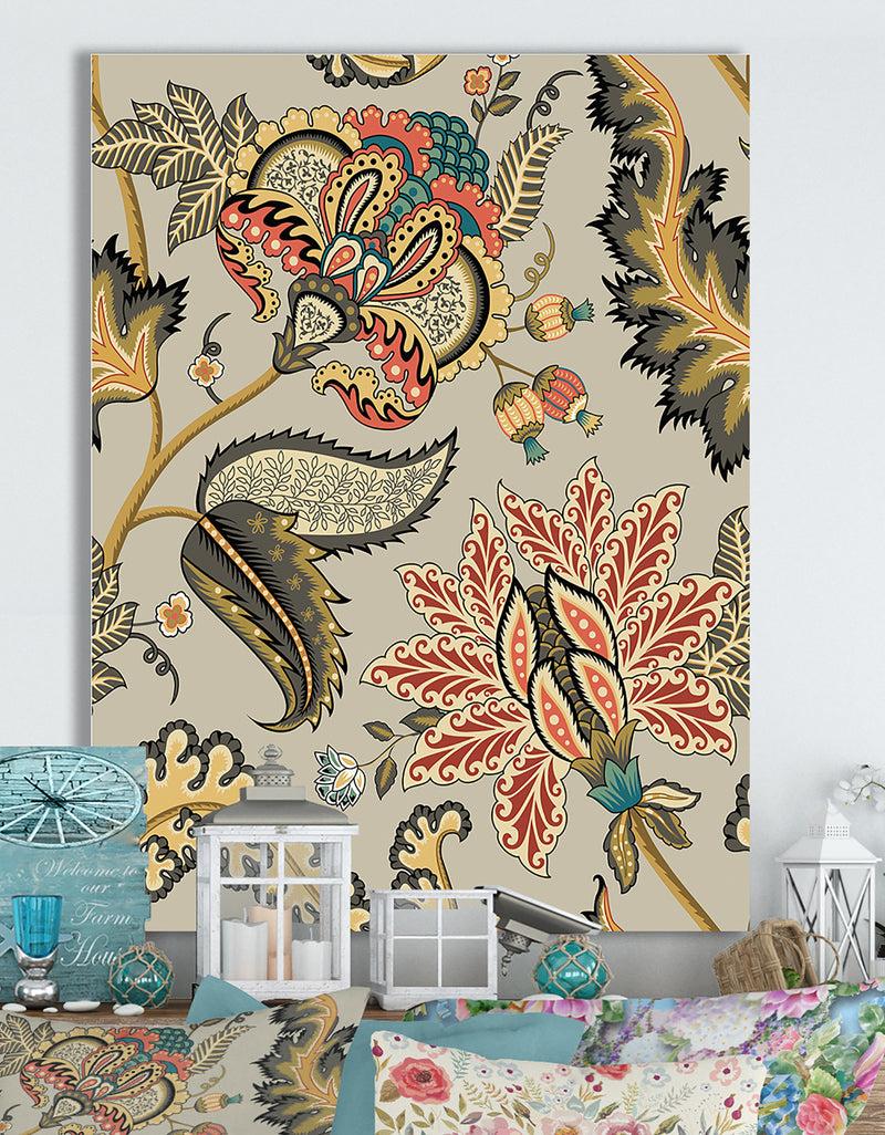 DesignQ Vintage Indian Floral Pattern - Cottage Canvas Wall Art