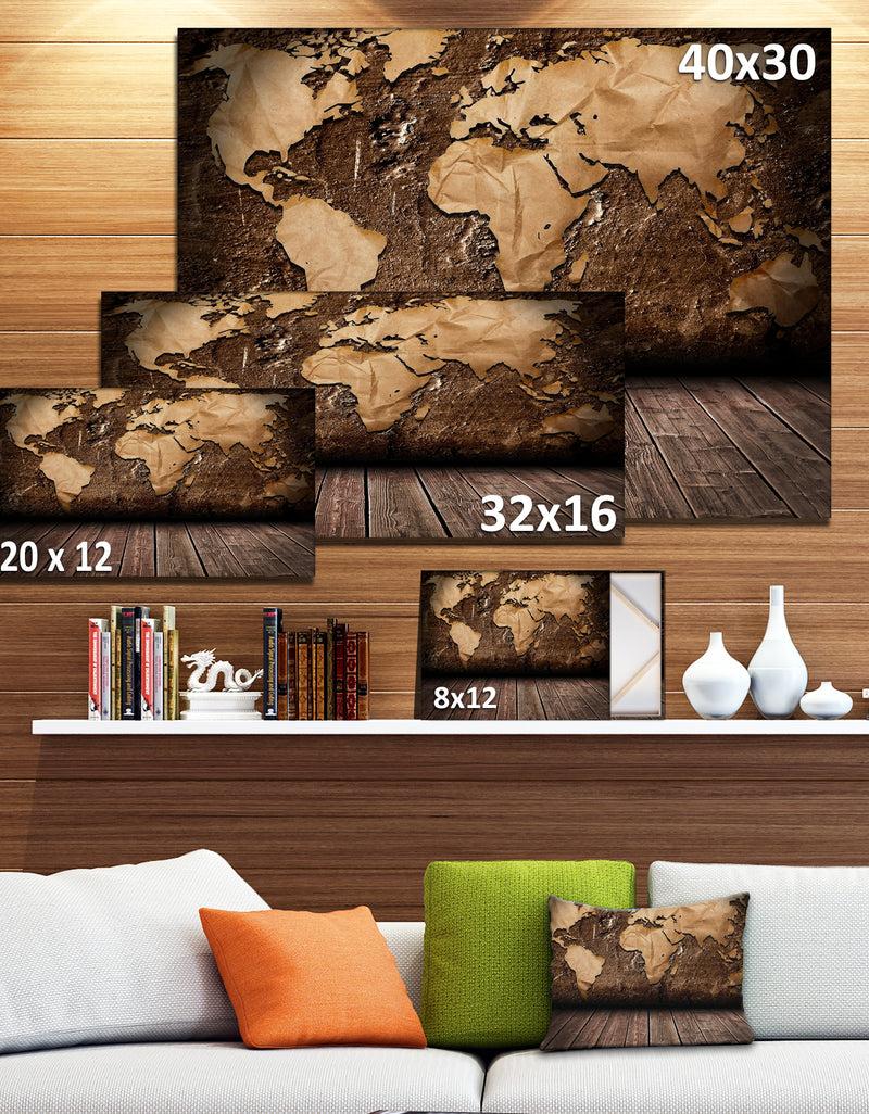 DesignQ Vintage Map With Wooden Floor - Contemporary Canvas Art Print