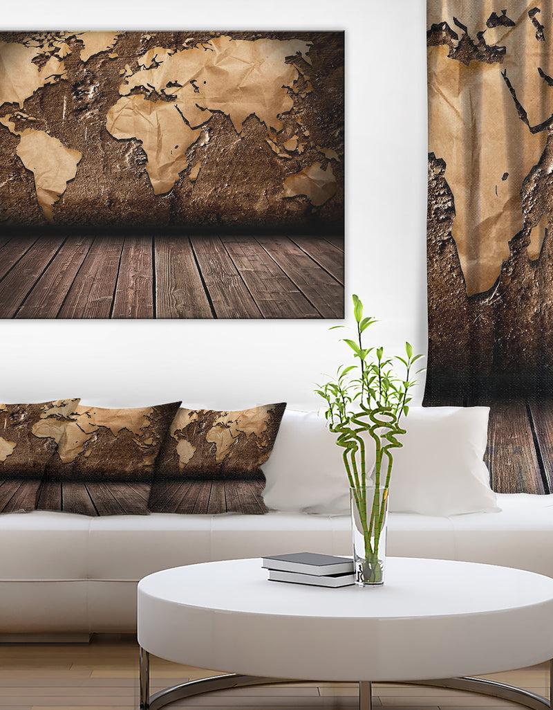 DesignQ Vintage Map with Wooden Floor - Contemporary Canvas Art Print