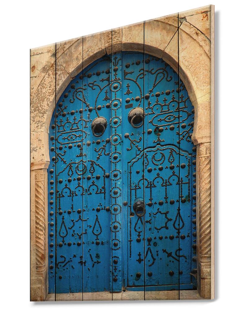 DesignQ Vintage North African Door - Vintage Print On Natural Pine Wood