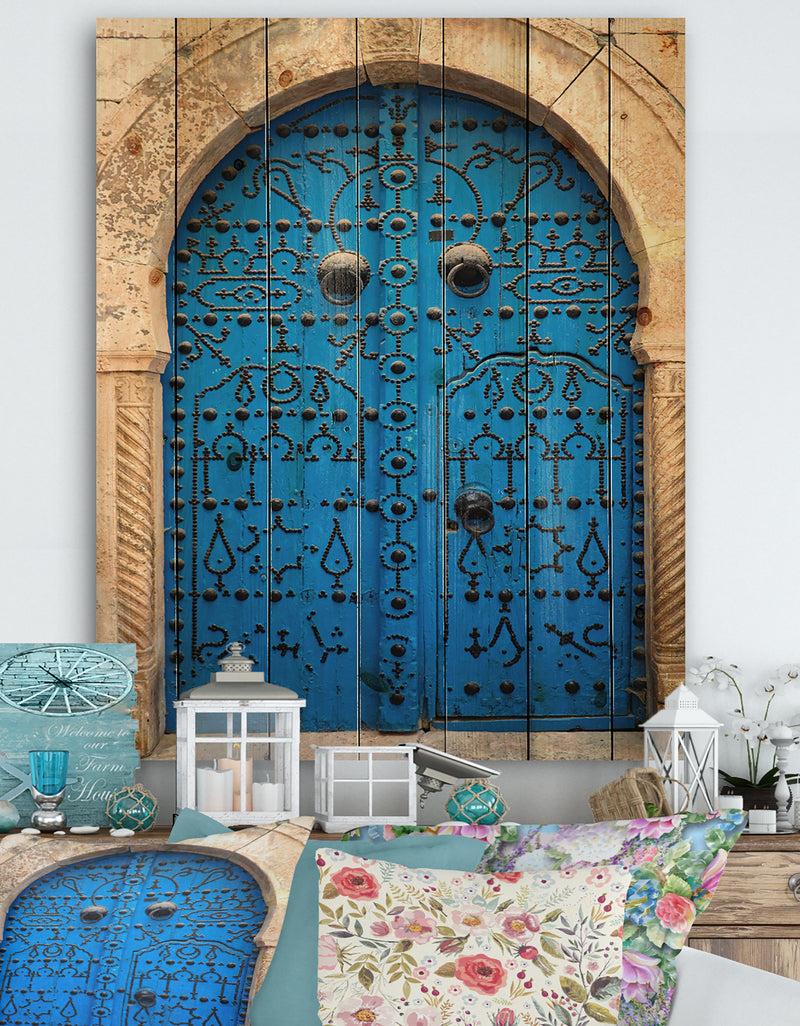 DesignQ Vintage North African Door - Vintage Print on Natural Pine Wood