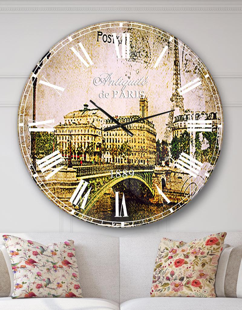 DesignQ Vintage Paris - Abstract Cityscape Wall CLock