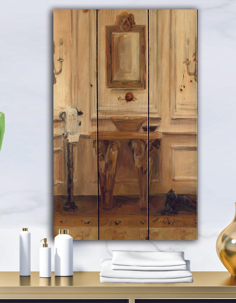 DesignQ Vintage Paris Bathroom Painting - Traditional Bathroom Print on Natural Pine Wood
