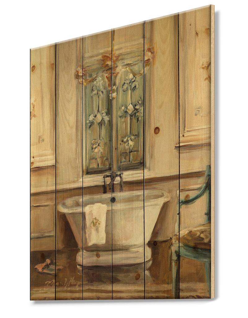 DesignQ Vintage Paris Bathtub Painting - Traditional Bathroom Print On Natural Pine Wood