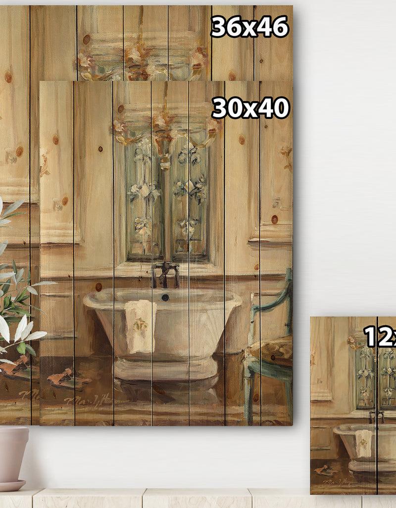 DesignQ Vintage Paris Bathtub Painting - Traditional Bathroom Print On Natural Pine Wood