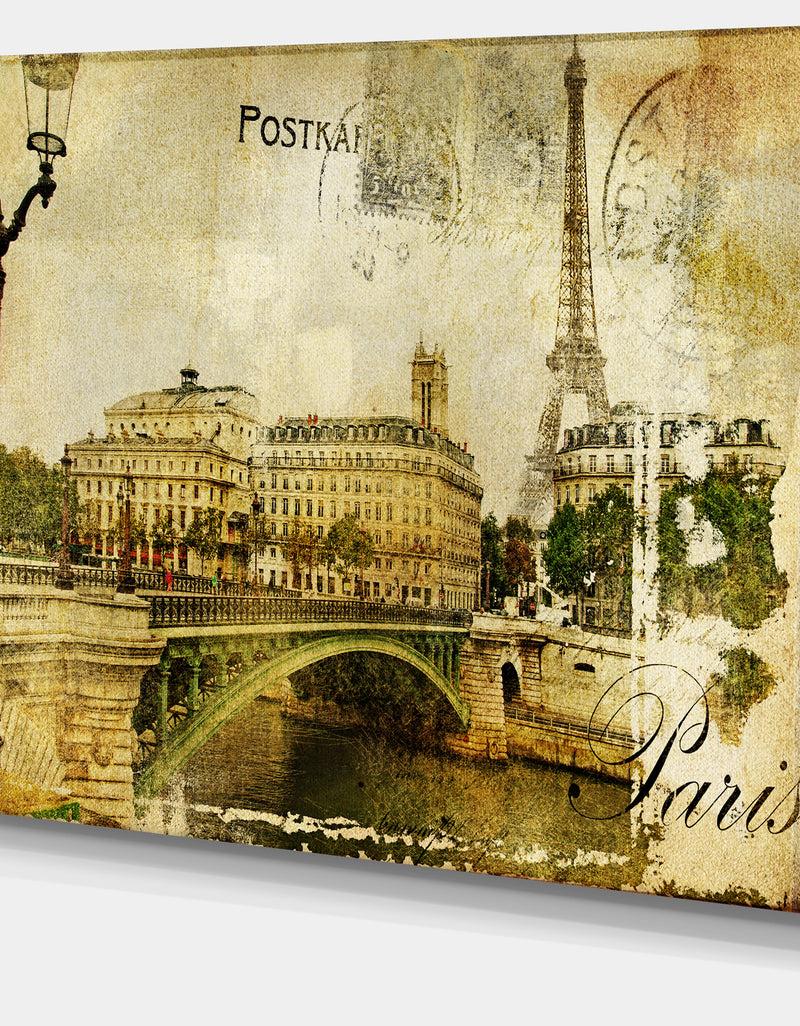 DesignQ Vintage Paris - Digital Art Cityscape Canvas Print