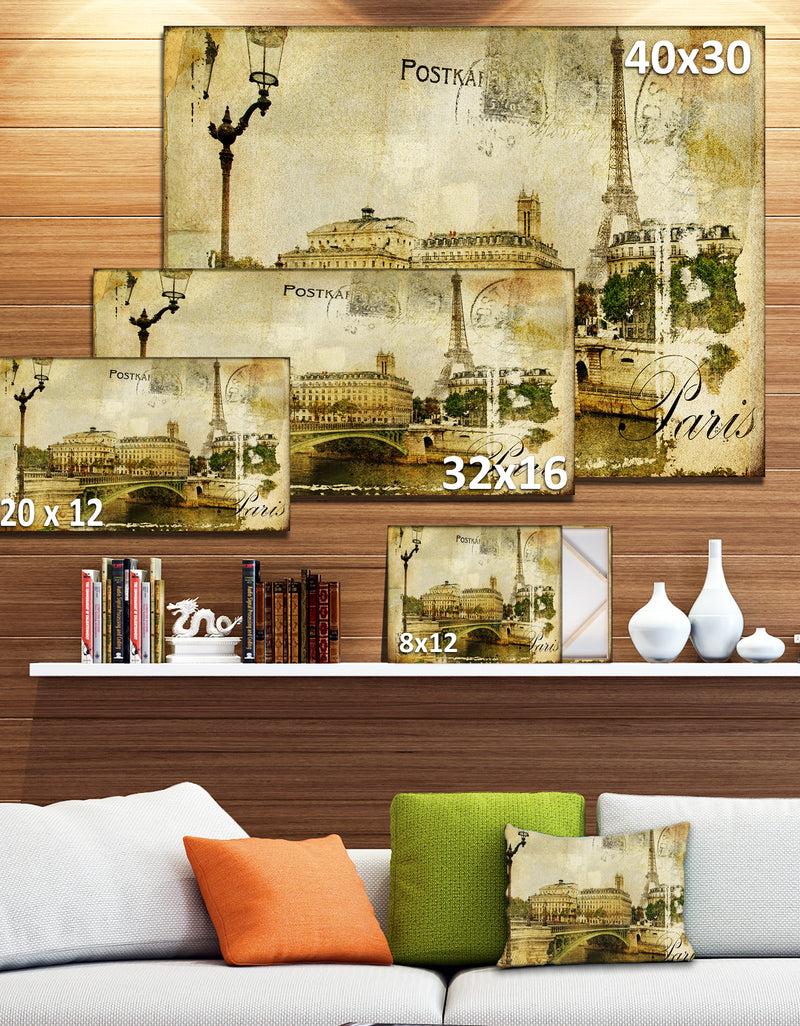 DesignQ Vintage Paris - Digital Art Cityscape Canvas Print