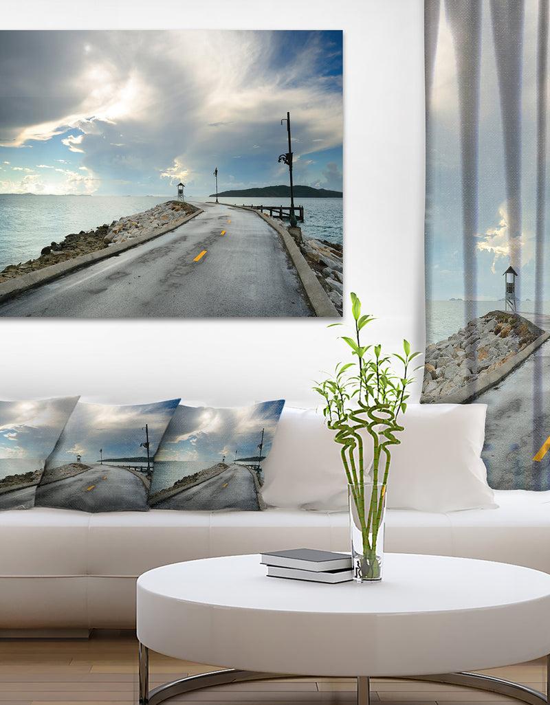 DesignQ Vintage Pathway into the Ocean - Sea Bridge Canvas Wall Artwork