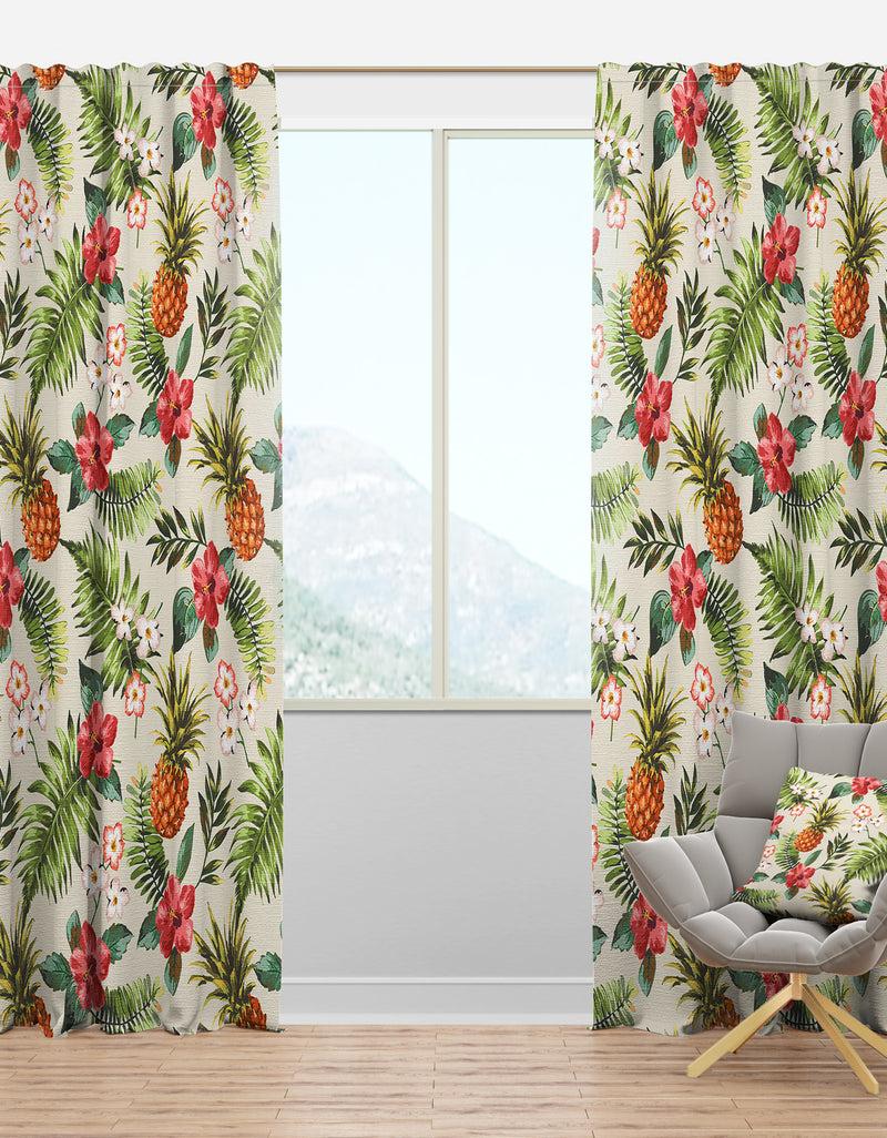 DesignQ Vintage Pineapple with Tropical Flowers - Floral Curtain Panels