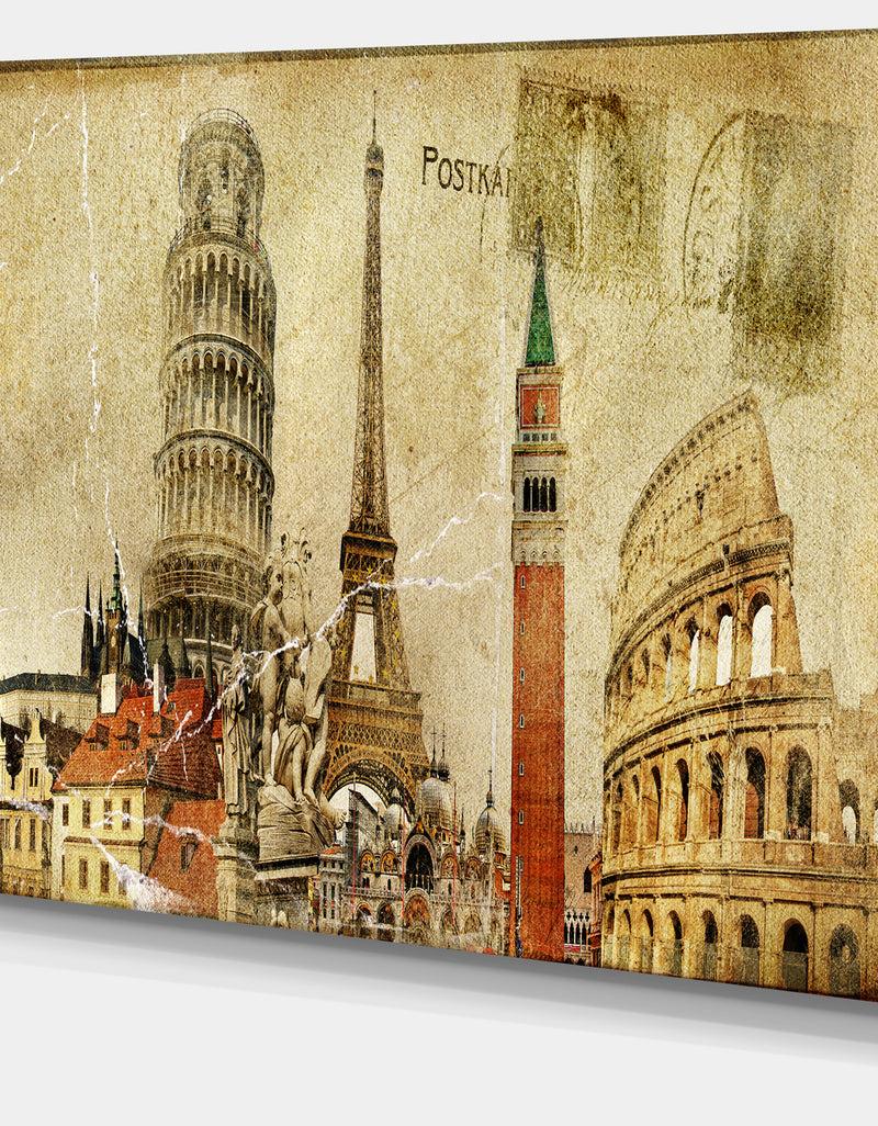 DesignQ Vintage Postal Card - Contemporary Canvas Art Print
