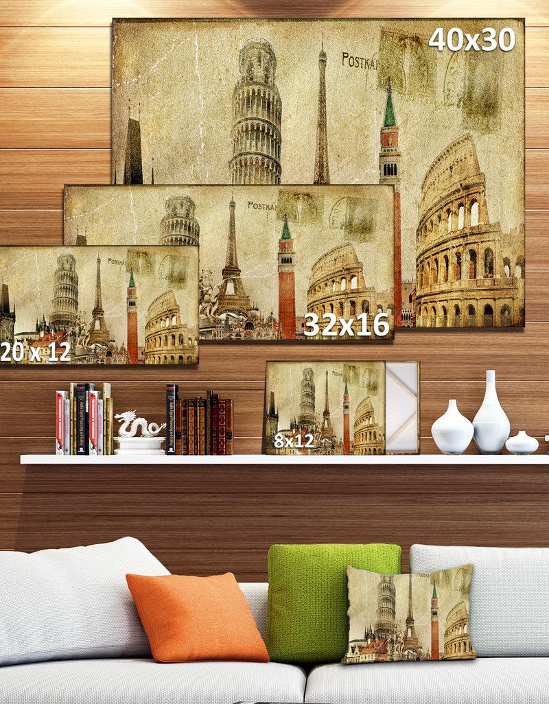 DesignQ Vintage Postal Card - Contemporary Canvas Art Print