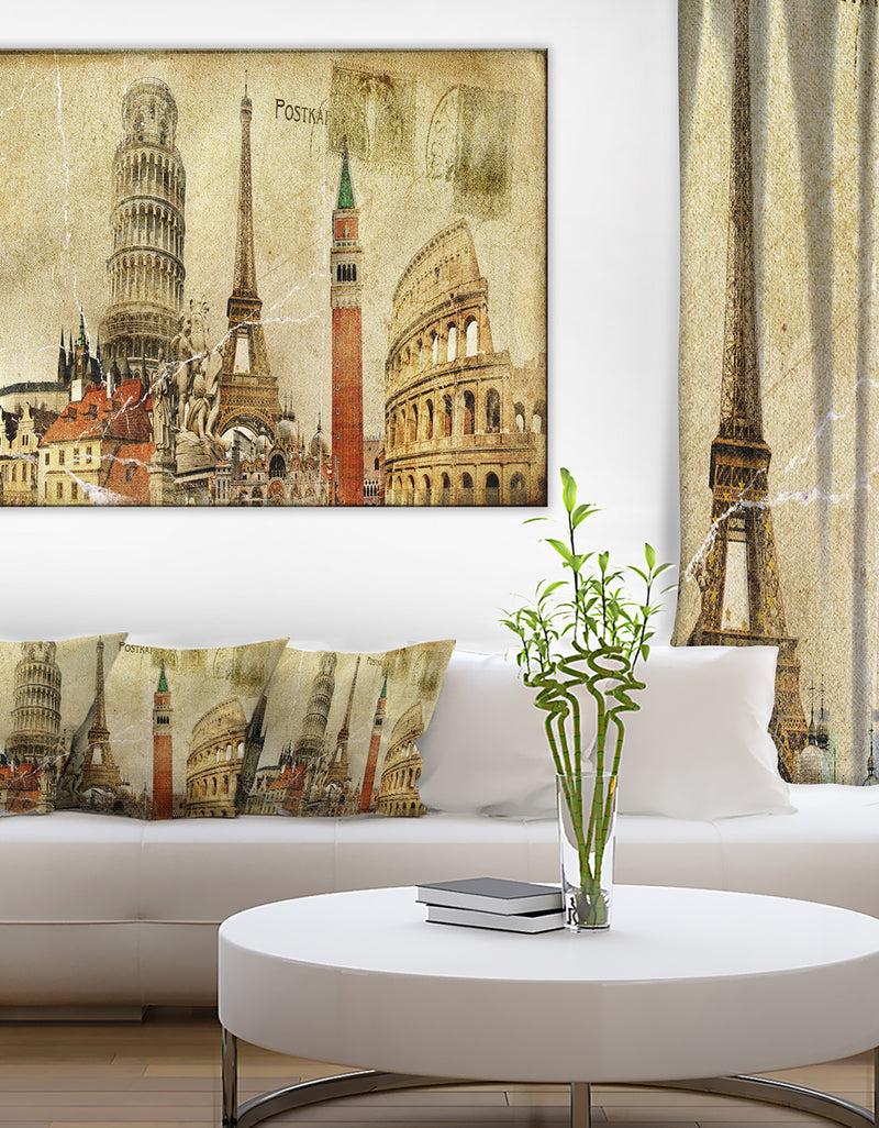 DesignQ Vintage Postal Card - Contemporary Canvas Art Print