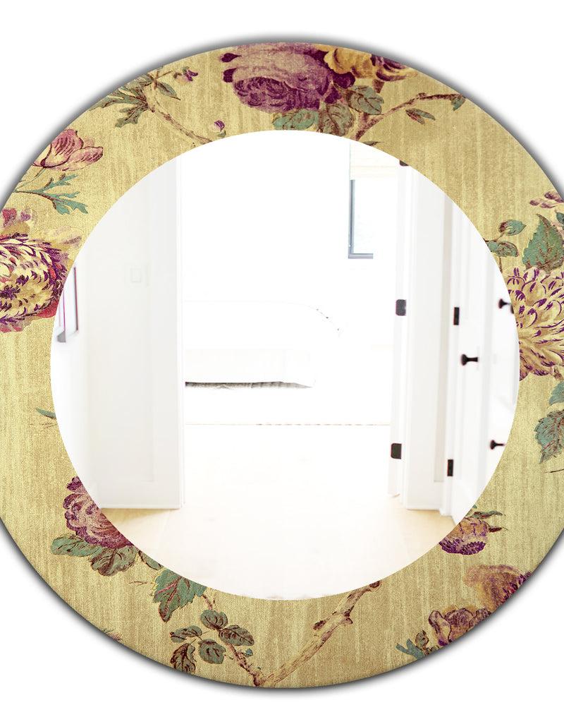DesignQ Vintage Purple Flowers - Bohemian And Eclectic Mirror - Oval Or Round Wall Mirror