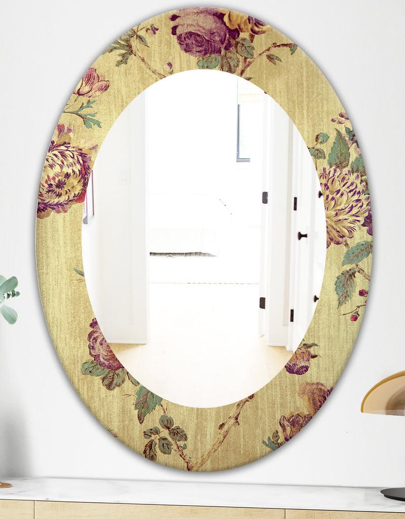 DesignQ Vintage Purple Flowers - Bohemian And Eclectic Mirror - Oval Or Round Wall Mirror