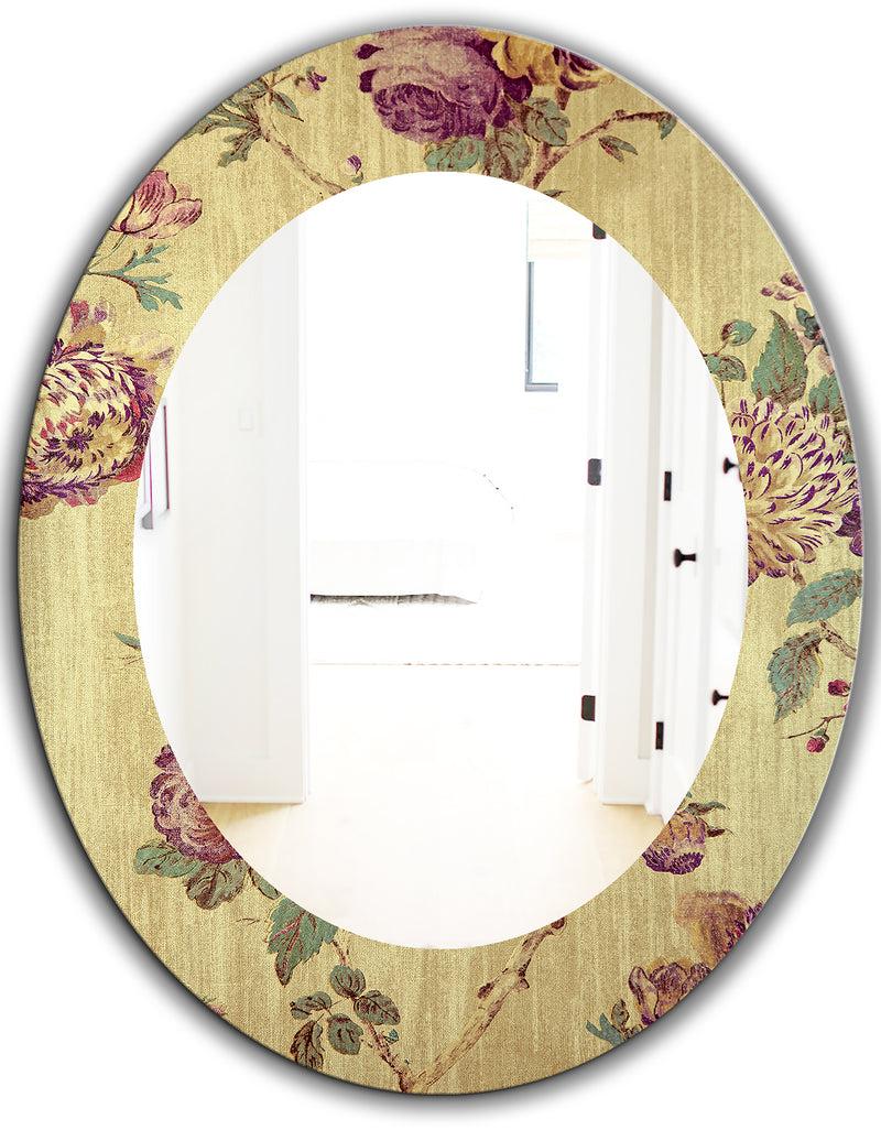 DesignQ Vintage Purple Flowers - Bohemian And Eclectic Mirror - Oval Or Round Wall Mirror