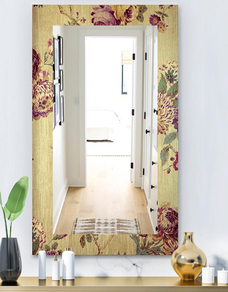 DesignQ Vintage Purple Flowers - Bohemian and Eclectic Mirror - Vanity Mirror