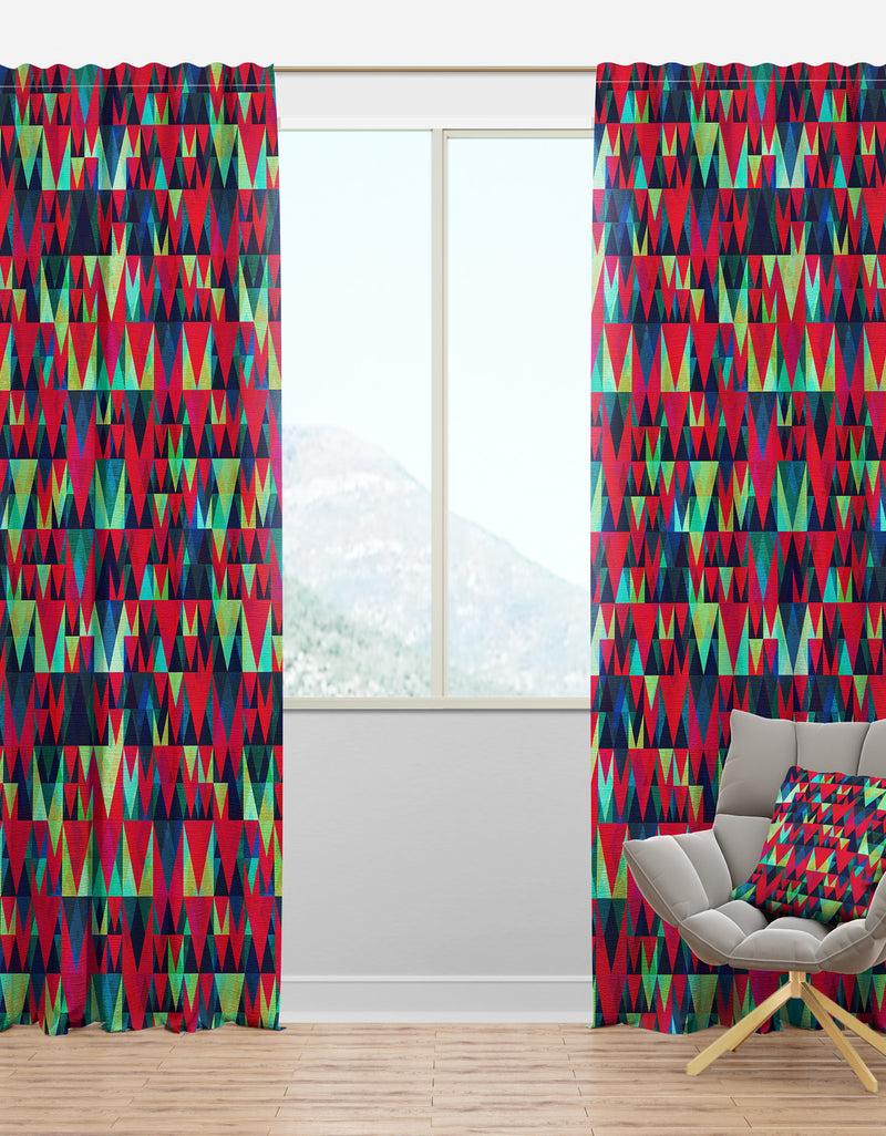 DesignQ Vintage Red Triangle Pattern with Grunge Effect - Modern Curtain Panels