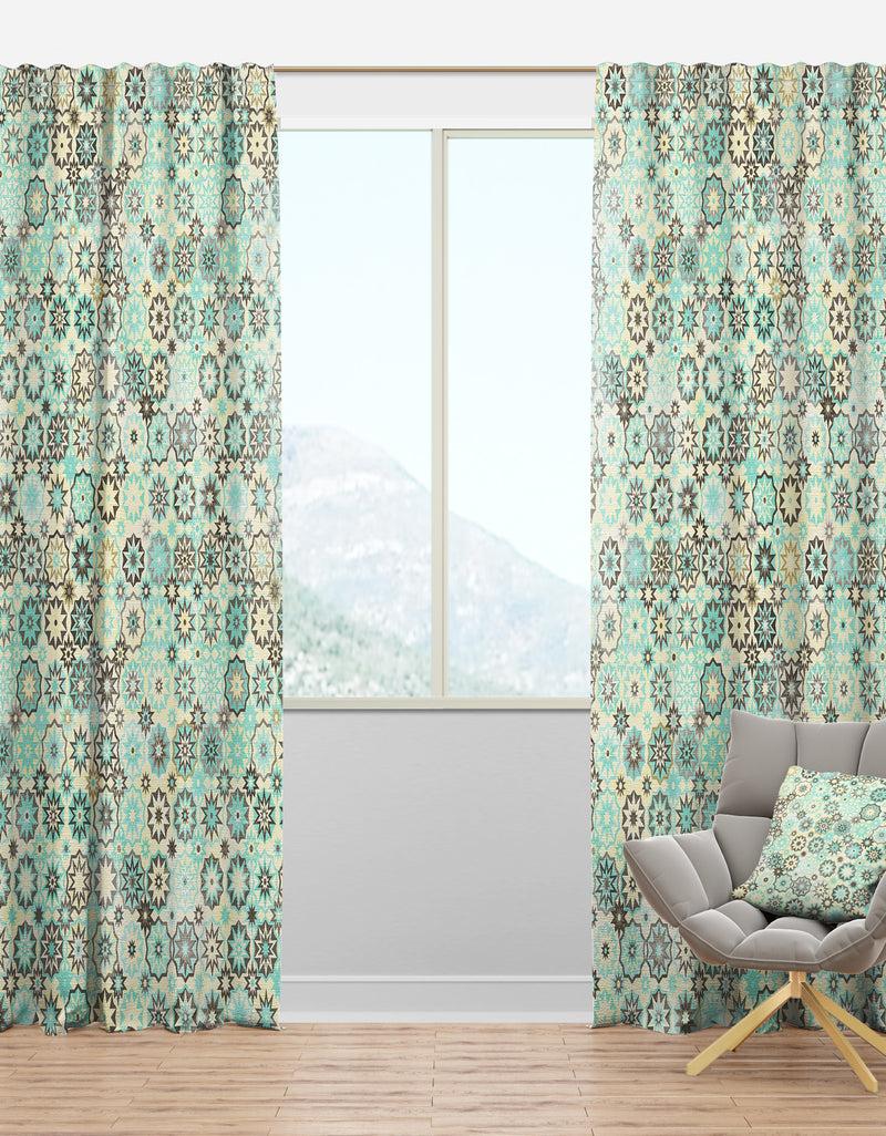 DesignQ Vintage Snowflakes in Turquoise and Yellow - Mid-Century Modern Curtain Panels