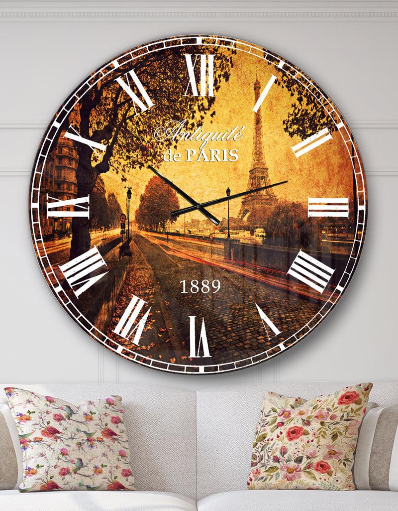 DesignQ Vintage Style View of Paris - Landscape Wall CLock