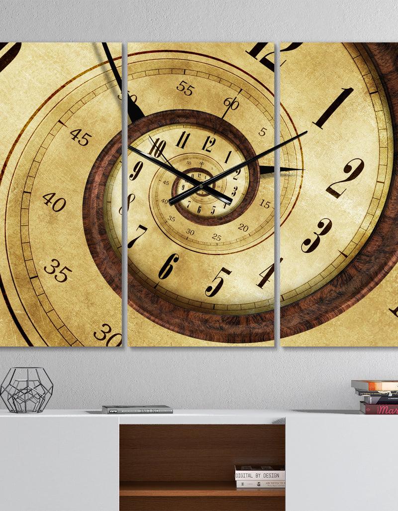 DesignQ Vintage Time Spiral - Modern 3 Panels Oversized Wall CLock