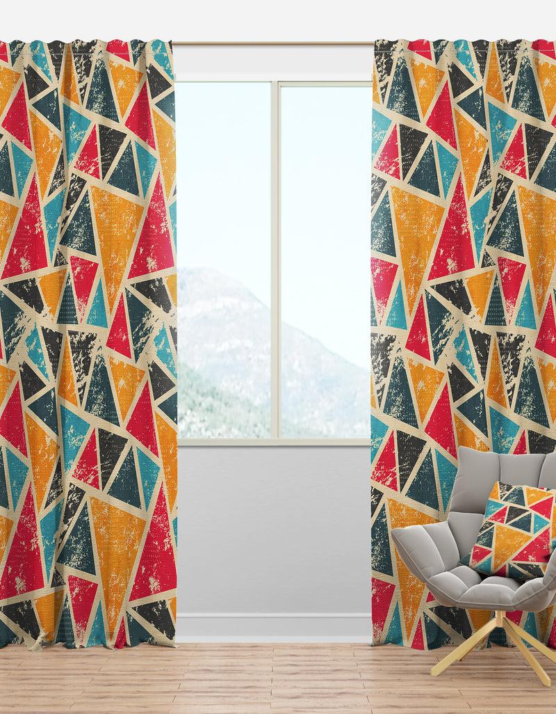 DesignQ Vintage Triangulare Geometry with Yellow Blue and Black - Modern & Contemporary Curtain Panels