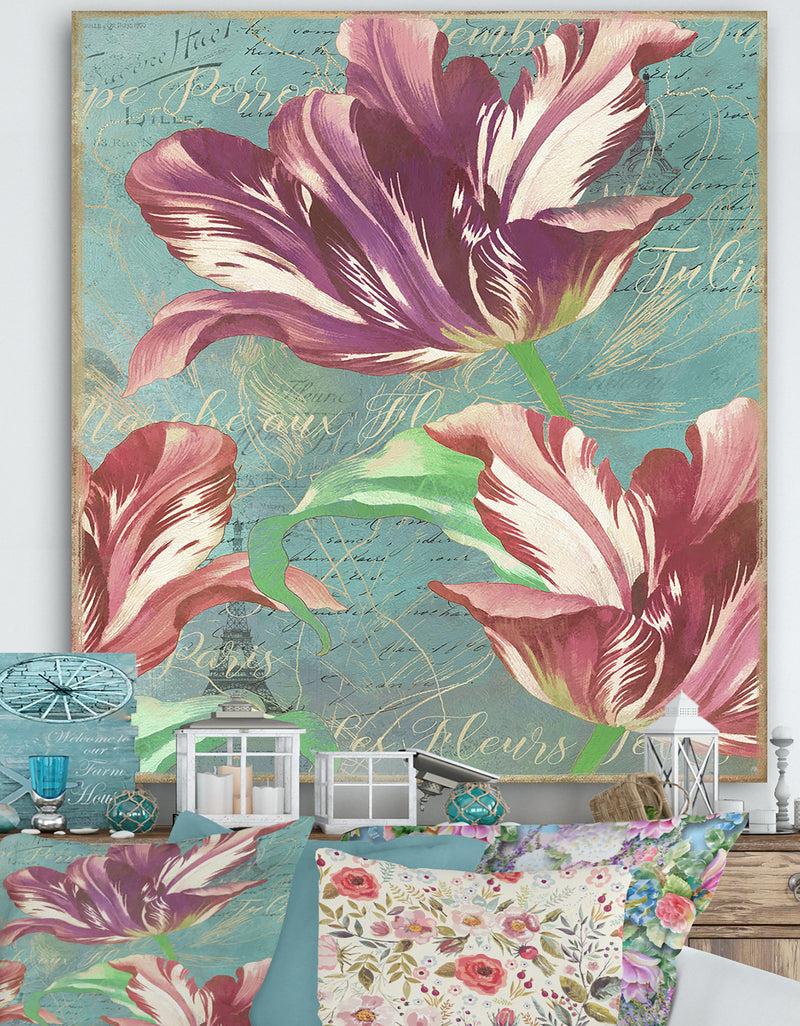 DesignQ Vintage Tulips in Paris - Cottage Premium Canvas Wall Art
